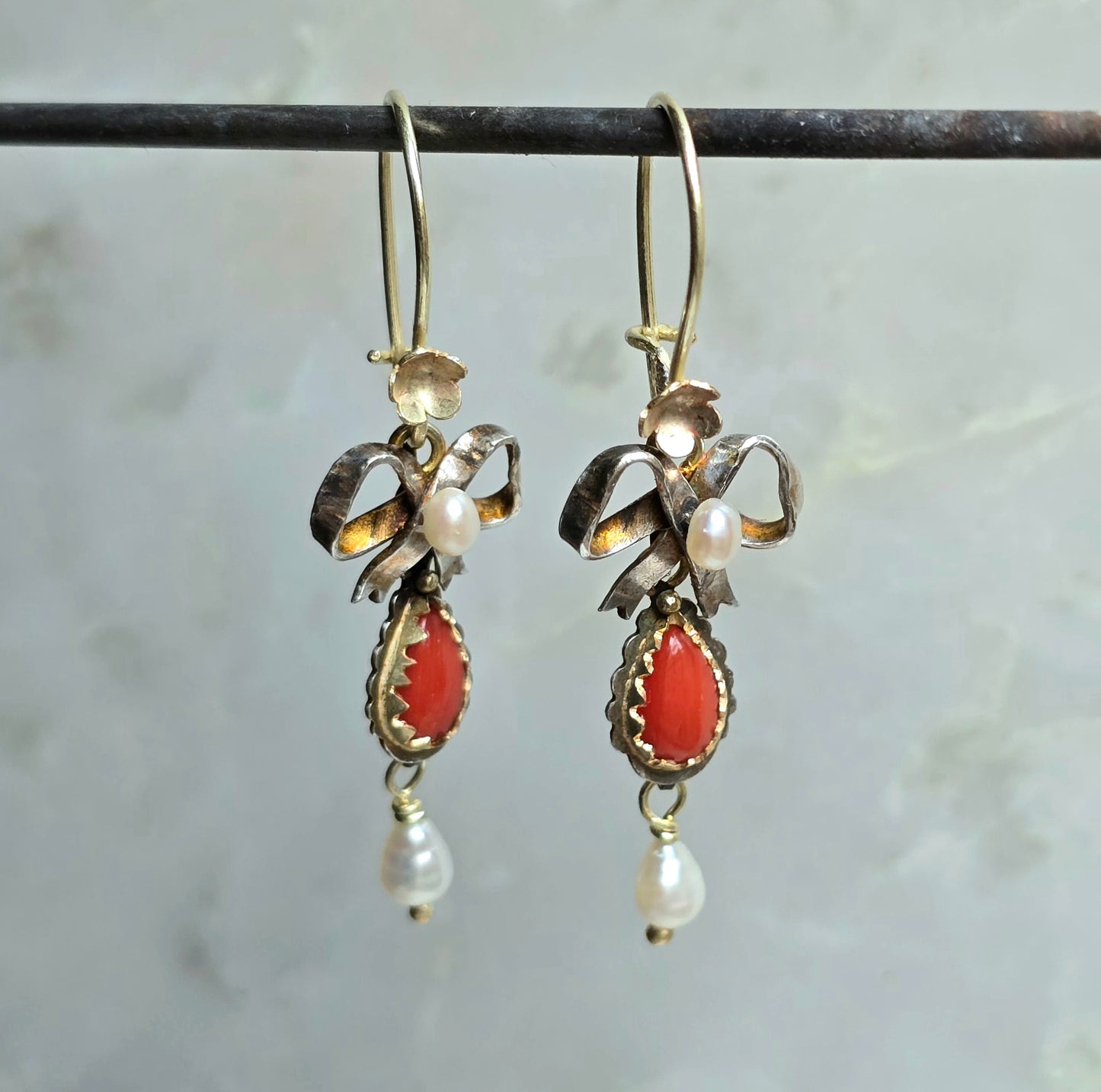 Clementine Transformable Silver and Gold Coral and Pearl Earrings