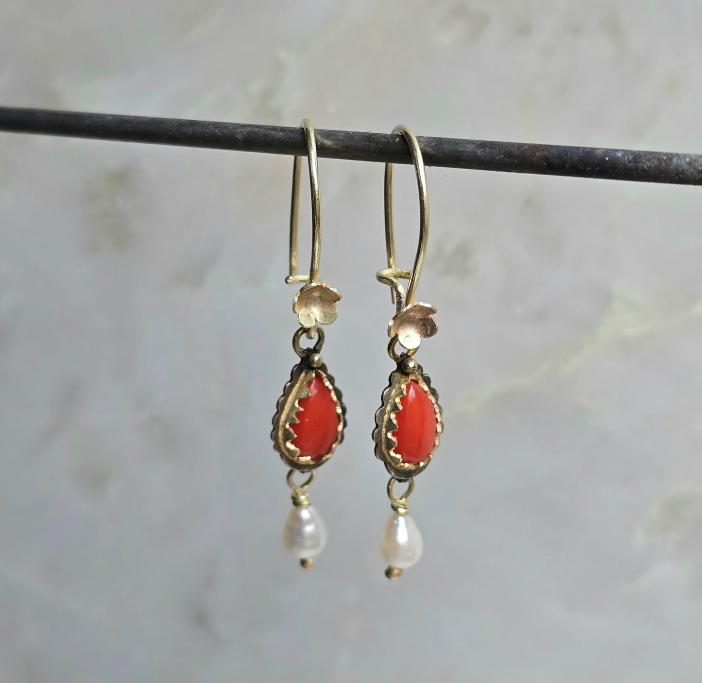Clementine Transformable Silver and Gold Coral and Pearl Earrings