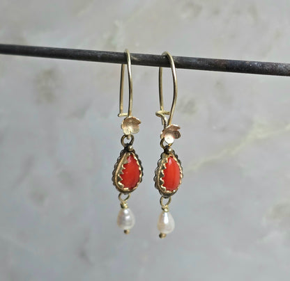 Clementine Transformable Silver and Gold Coral and Pearl Earrings
