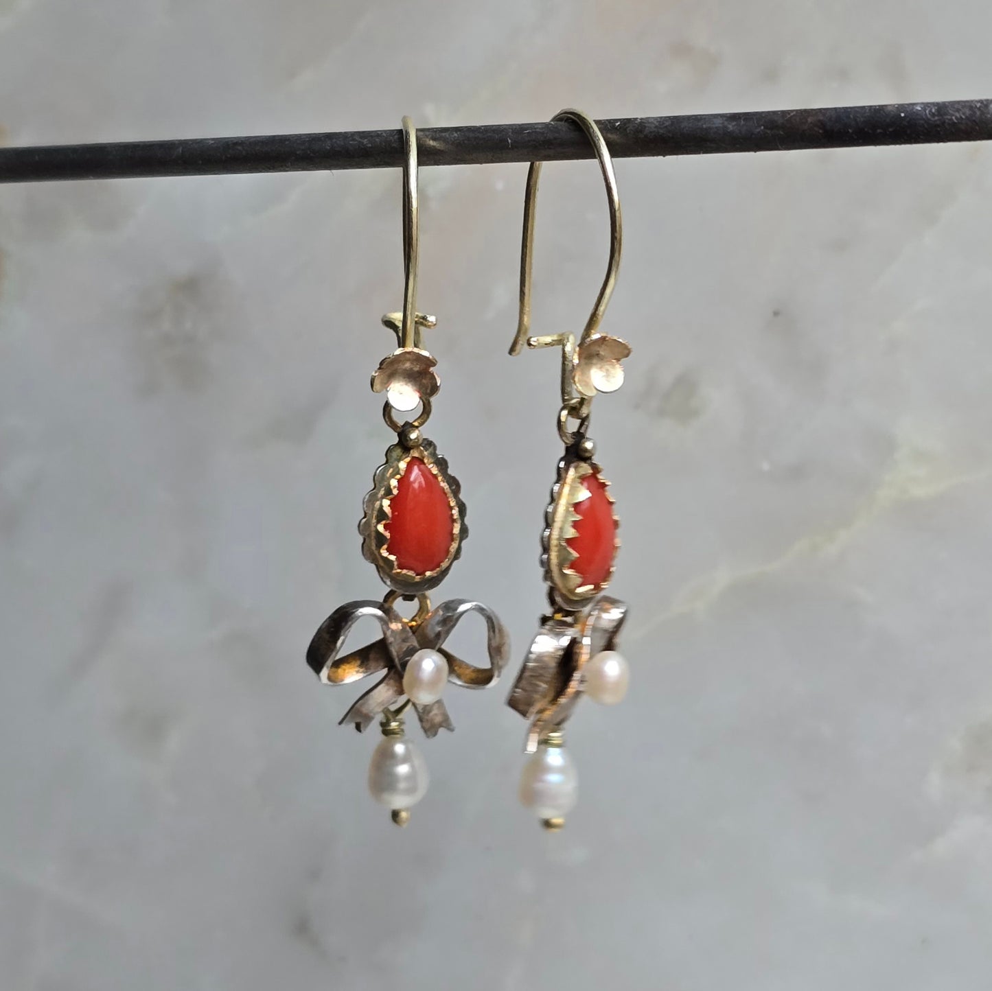 Clementine Transformable Silver and Gold Coral and Pearl Earrings
