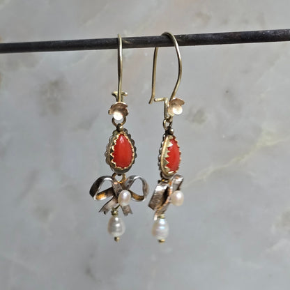 Clementine Transformable Silver and Gold Coral and Pearl Earrings