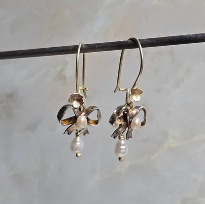 Clementine Transformable Silver and Gold Coral and Pearl Earrings