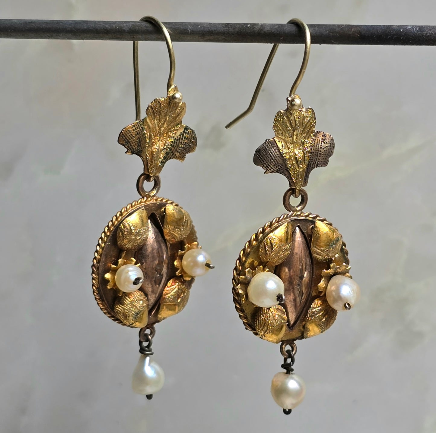Antique Victorian Two Tone Gold Pearl Earrings
