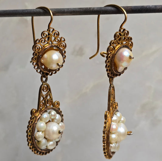 Antique Victorian Natural Pearl Day-To-Night Earrings