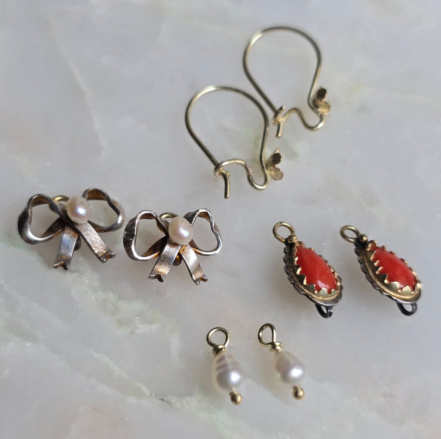 Clementine Transformable Silver and Gold Coral and Pearl Earrings