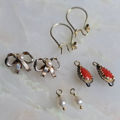 Clementine Transformable Silver and Gold Coral and Pearl Earrings