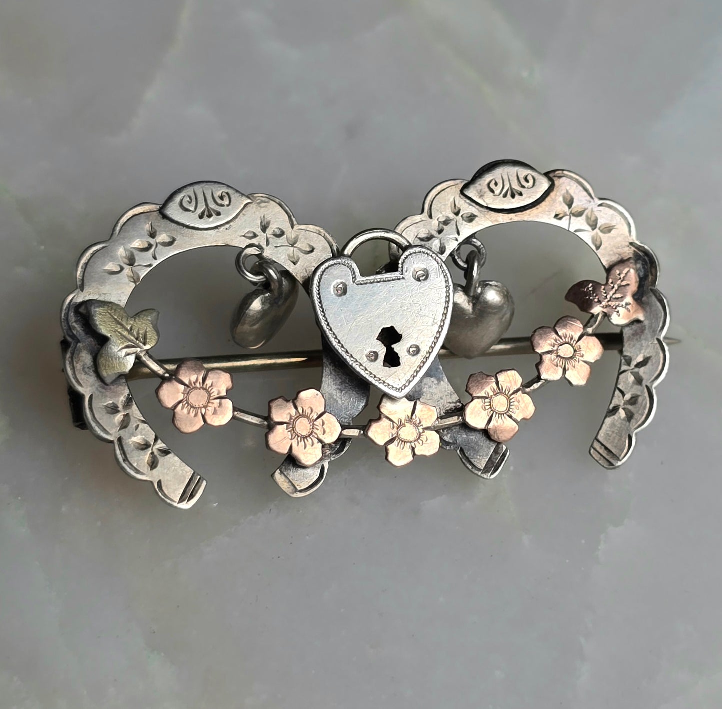 Antique Victorian Double Horseshoe Sweetheart Pin
