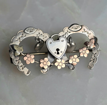 Antique Victorian Double Horseshoe Sweetheart Pin