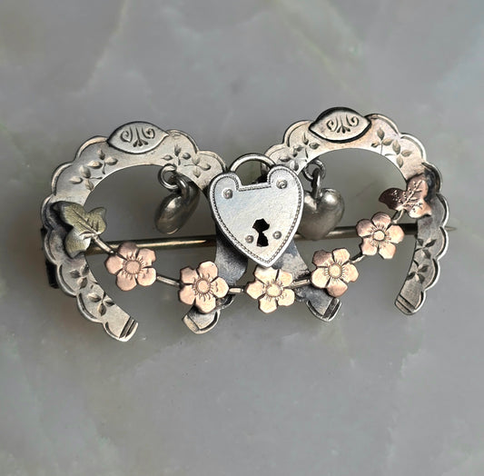 Antique Victorian Double Horseshoe Sweetheart Pin