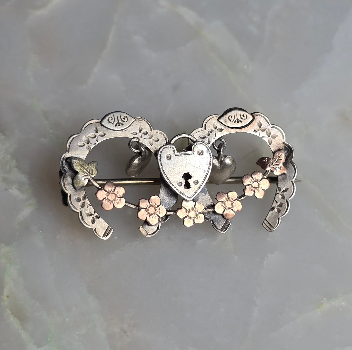 Antique Victorian Double Horseshoe Sweetheart Pin