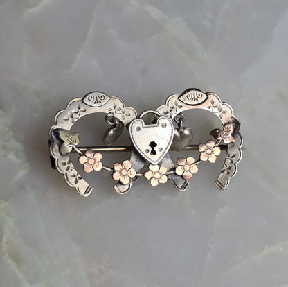 Antique Victorian Double Horseshoe Sweetheart Pin