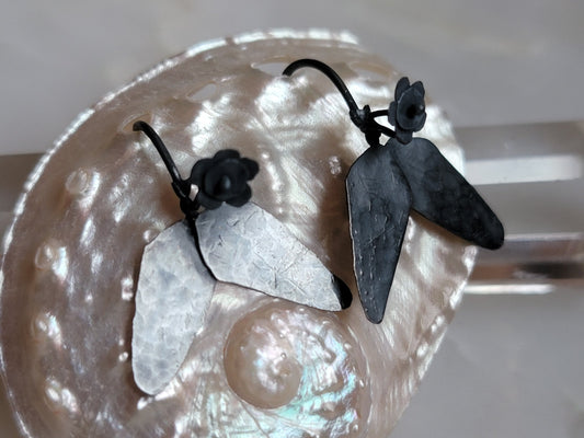 Baby Myrtle "Funerary Wreath" Earrings in Oxidized Silver