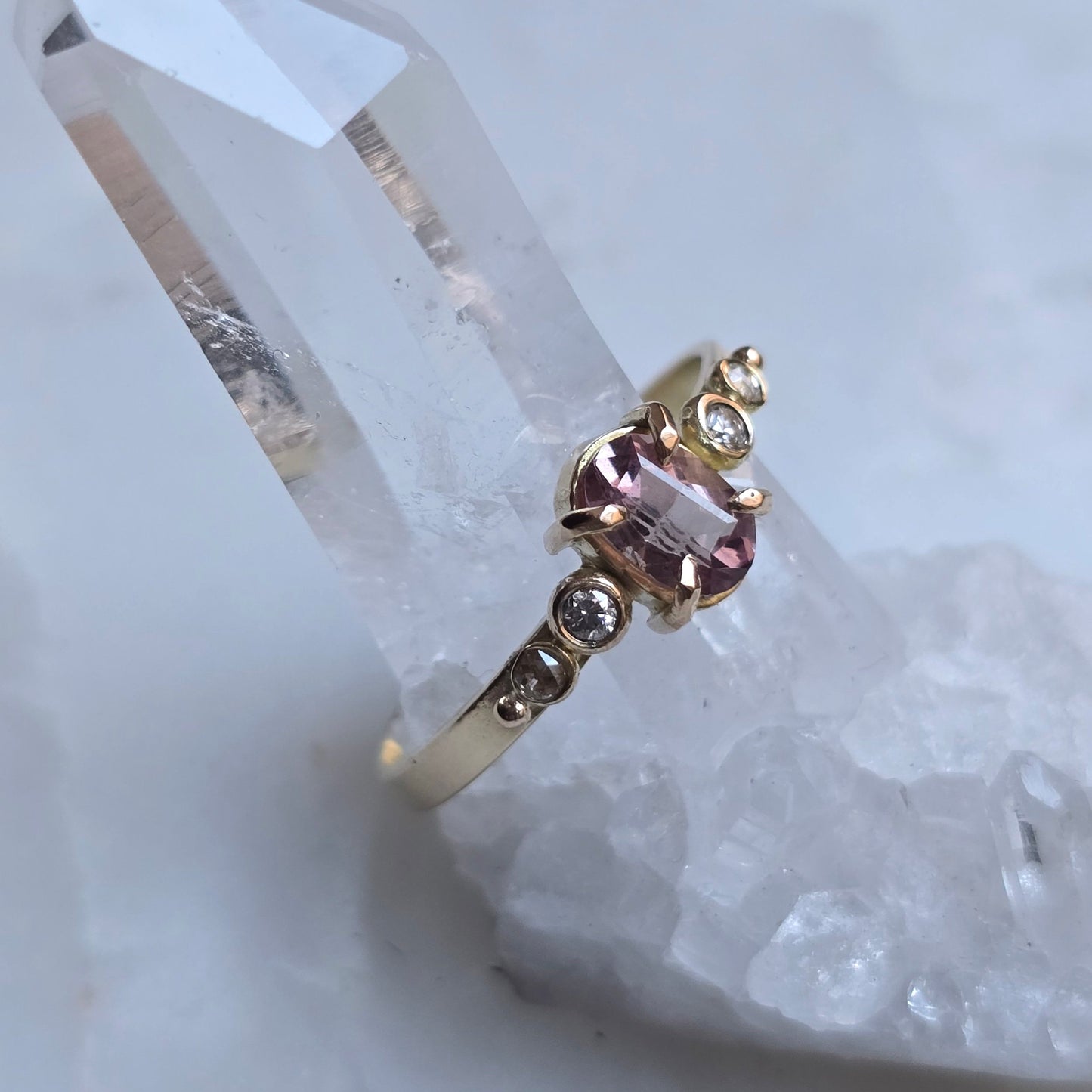Chouquette Blush Pink Umbalite Garnet and Diamond Ring