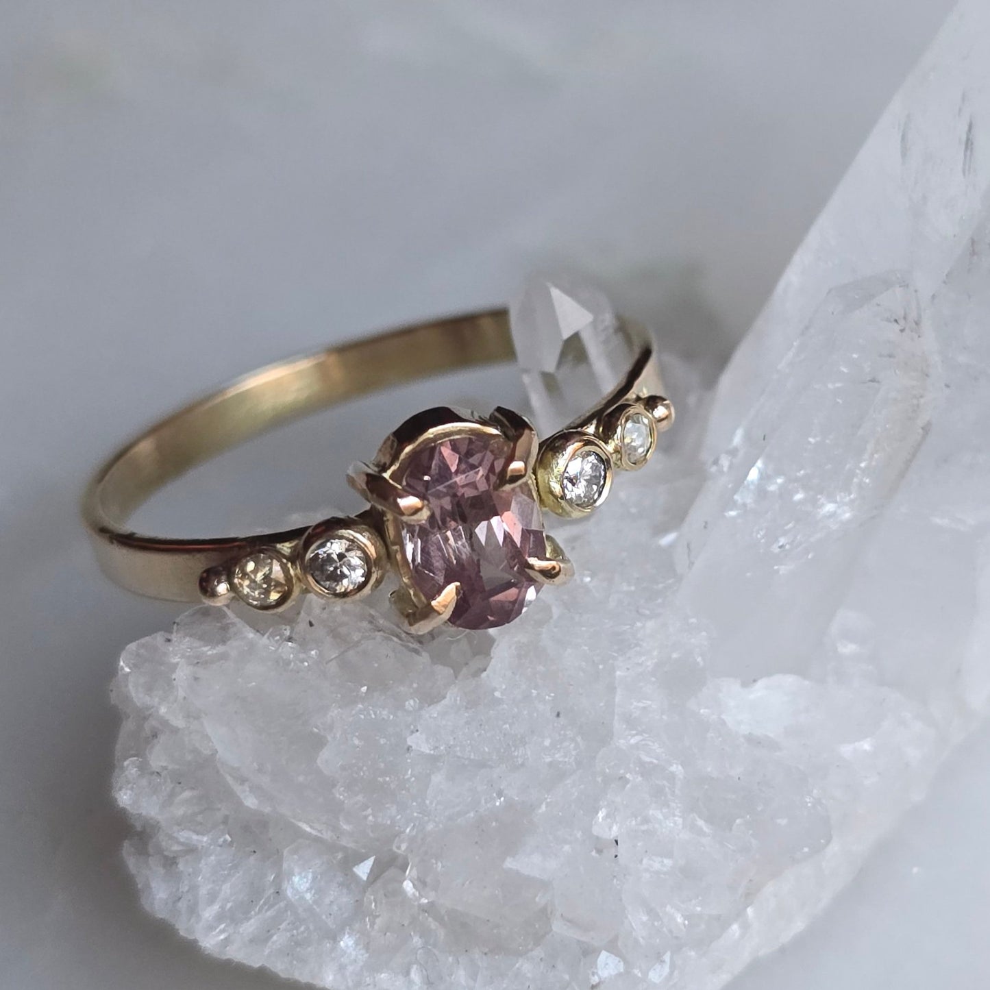 Chouquette Blush Pink Umbalite Garnet and Diamond Ring