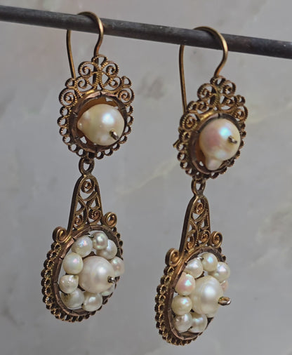 Antique Victorian Natural Pearl Day-To-Night Earrings