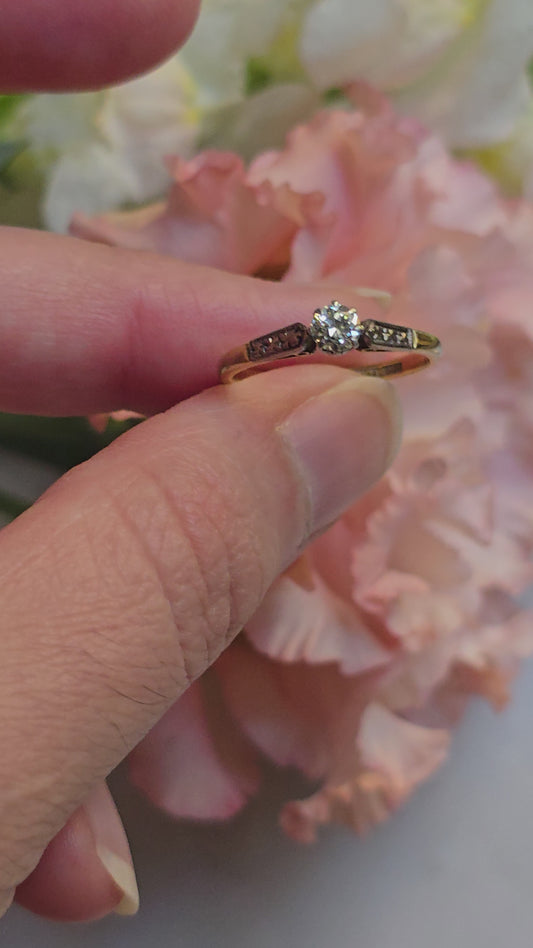 Antique British Deco 18k and Platinum Diamond Solitaire Ring