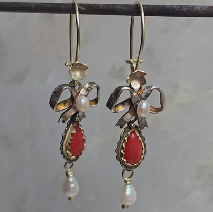 Clementine Transformable Silver and Gold Coral and Pearl Earrings