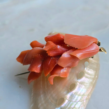 Antique Victorian Carved Coral Leaf Brooch