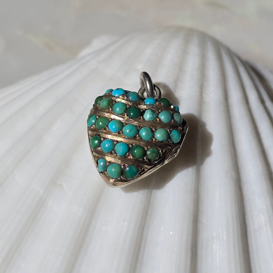 Antique Victorian Turquoise Pave Heart Locket