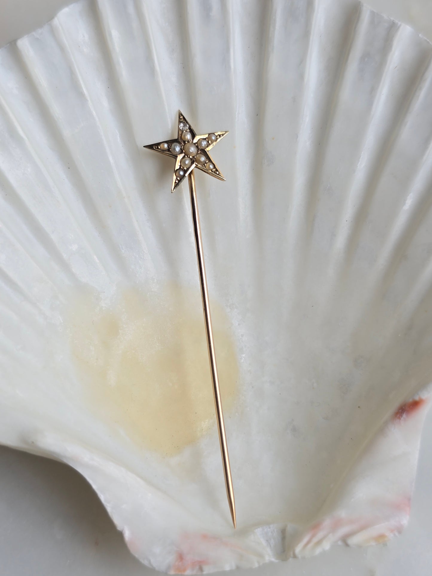 Antique Victorian Seed Pearl and Diamond Star Stickpin