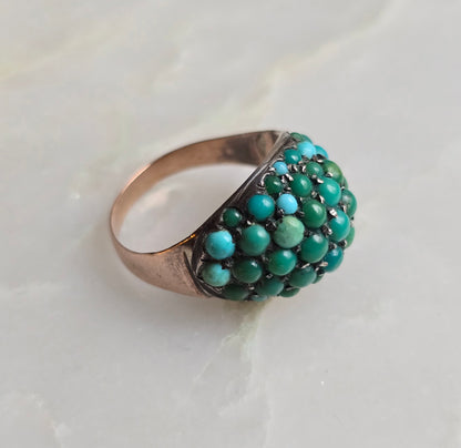 Antique Victorian Turquoise and 9k Rose Gold Bombe Ring