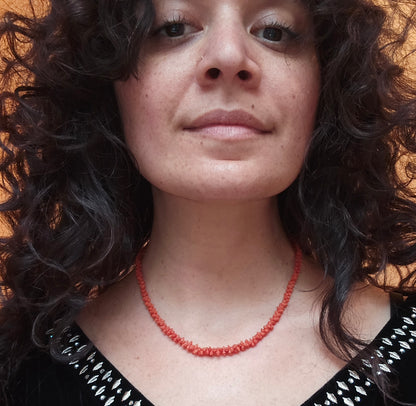 Antique Georgian/Regency Carved Coral "Rolling Pin" Necklace