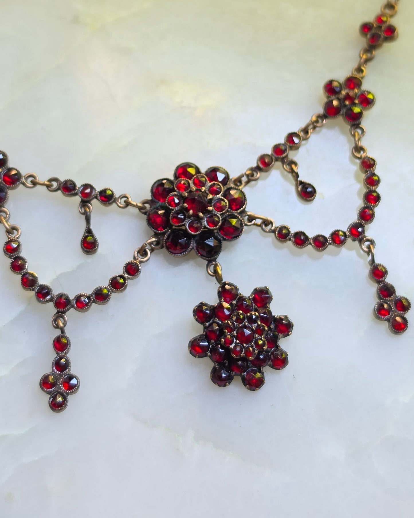 Antique Victorian Bohemian Garnet Swag Necklace