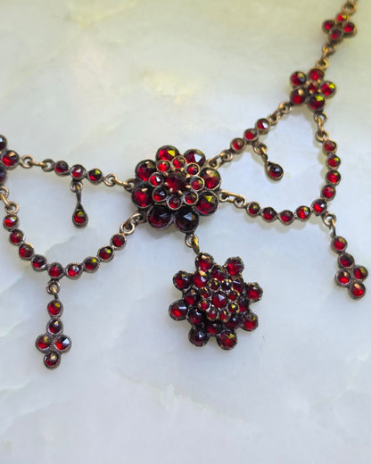 Antique Victorian Bohemian Garnet Swag Necklace