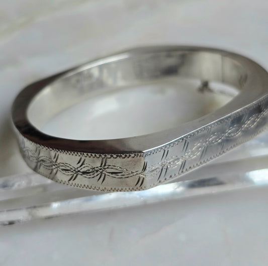 Vintage Victorian Revival Silver Bangle