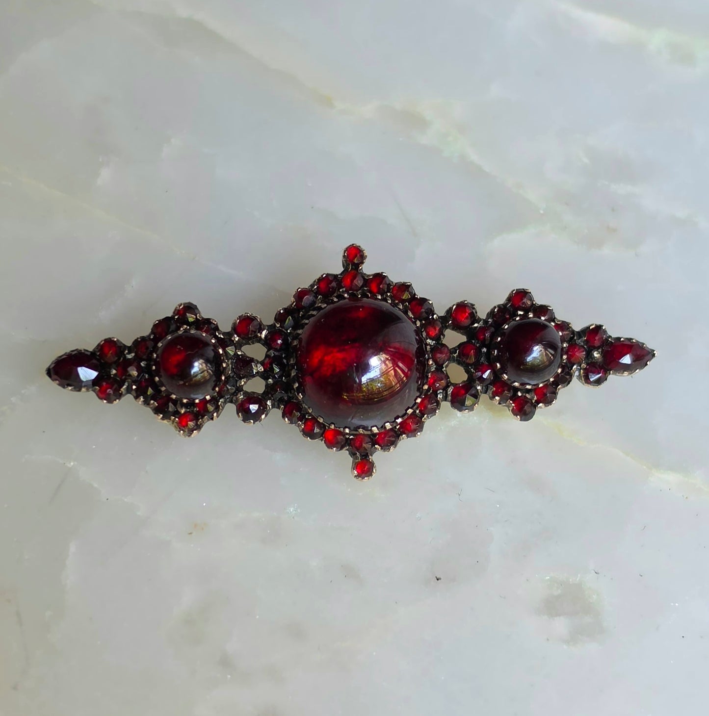 Antique Victorian Bohemian Garnet Earrings and Pin Demi Parure