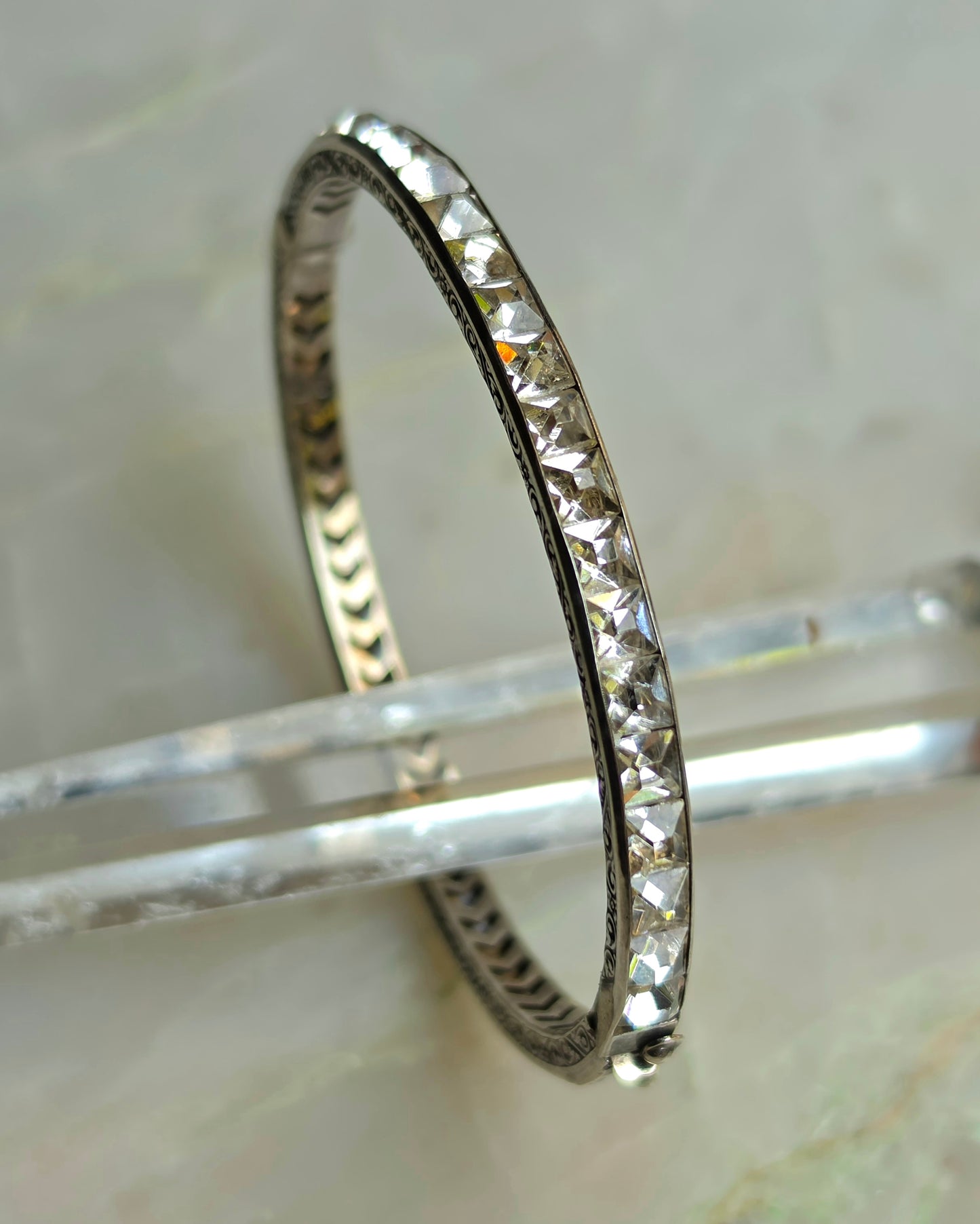 Antique Art Deco Silver and Hand Cut Paste Bangle