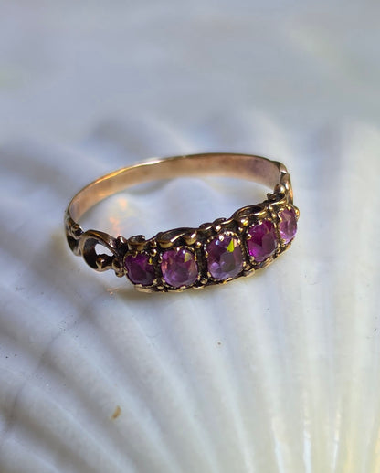 Antique Georgian 5 Stone Ruby Ring