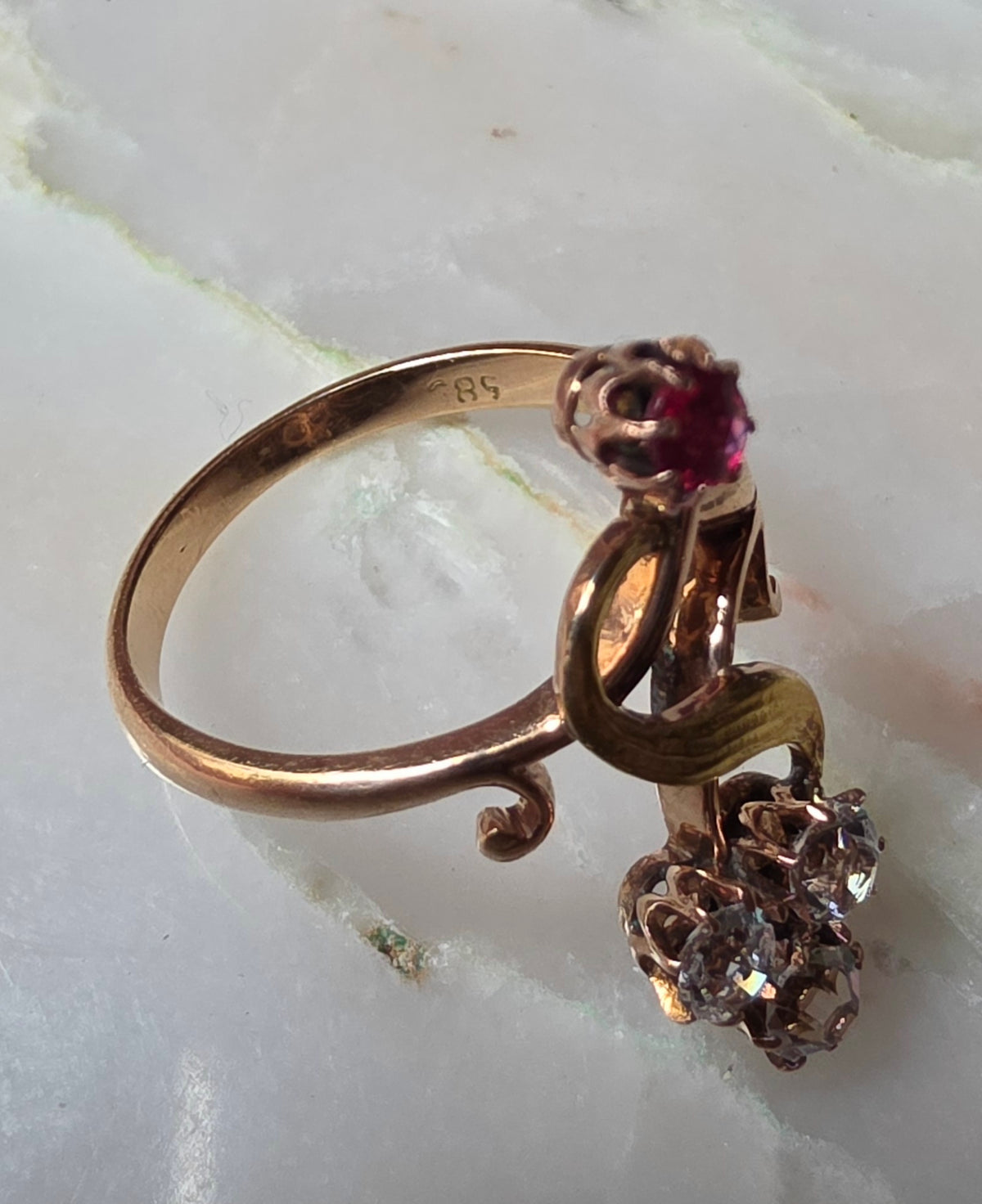 Antique Art Nouveau Two-Tone Gold Bypass Ring