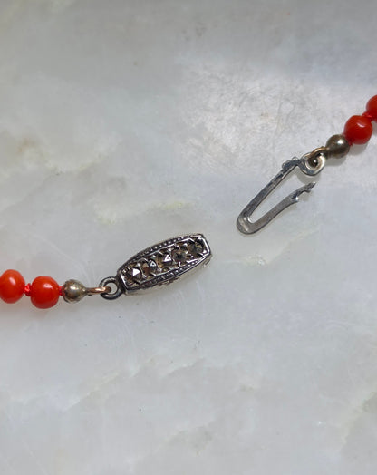 Antique Edwardian Red Mediterranean Coral Graduated Bead Necklace