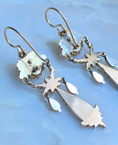Antique Victorian Onyx and Seed Pearl Chandelier Earrings