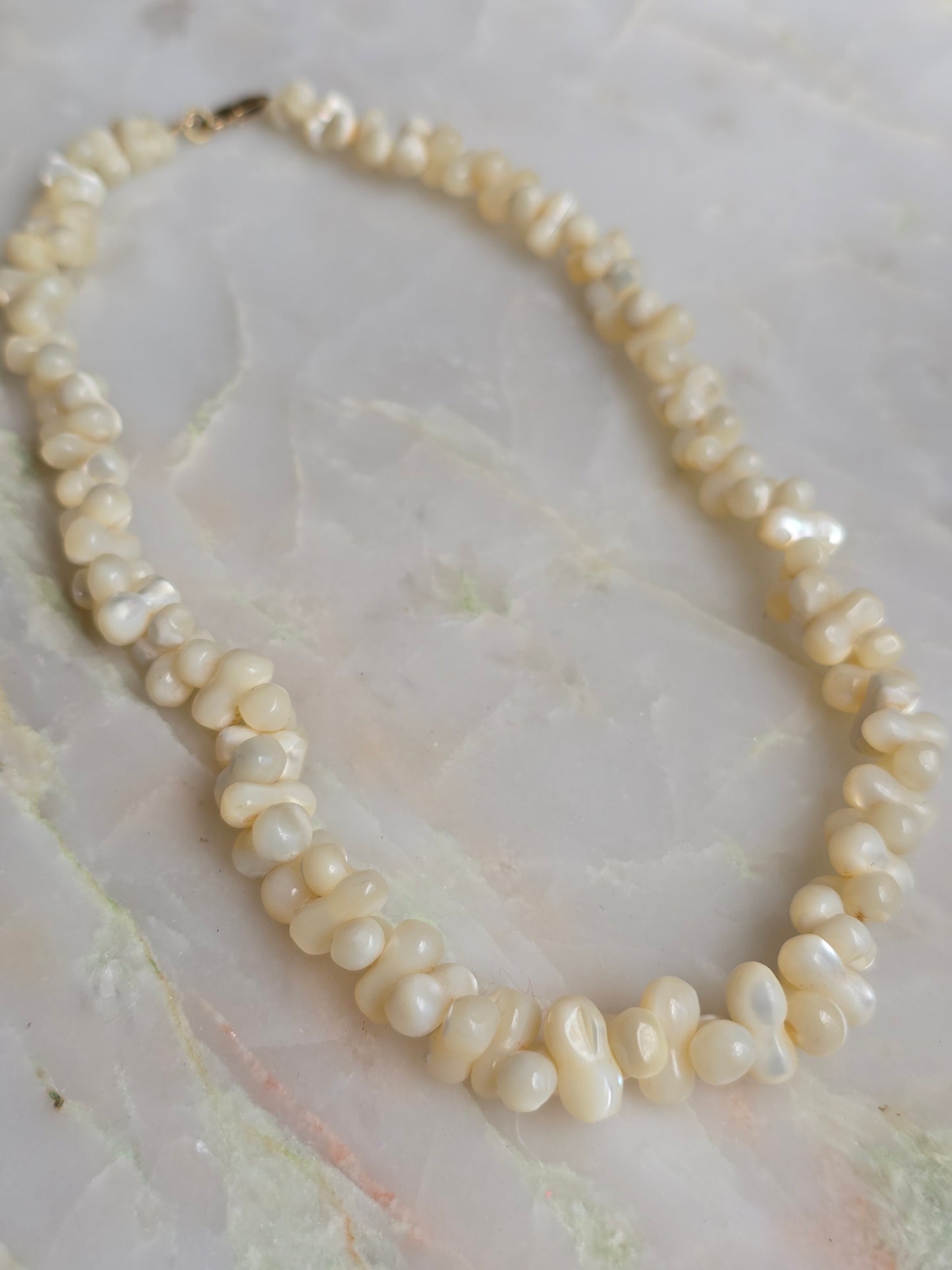 Antique Carved Mother of Pearl Dogbone Necklace