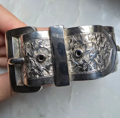 Antique Victorian Hinged Silver Buckle Bracelet