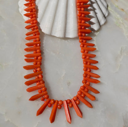 Antique Victorian Carved Mediterranean Coral "Pickets and Berries" Necklace