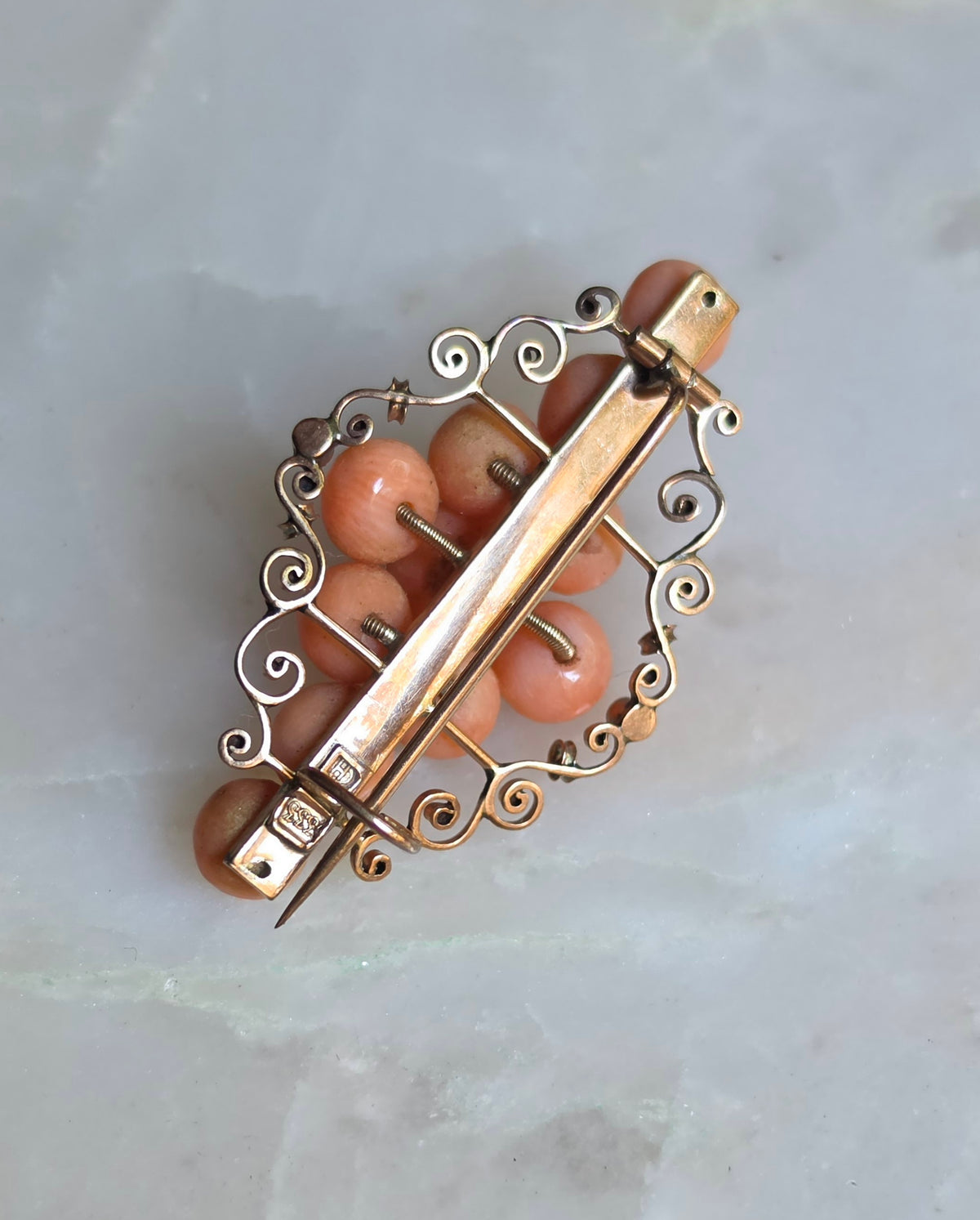 Antique German 8k Gold Coral Cluster Pin