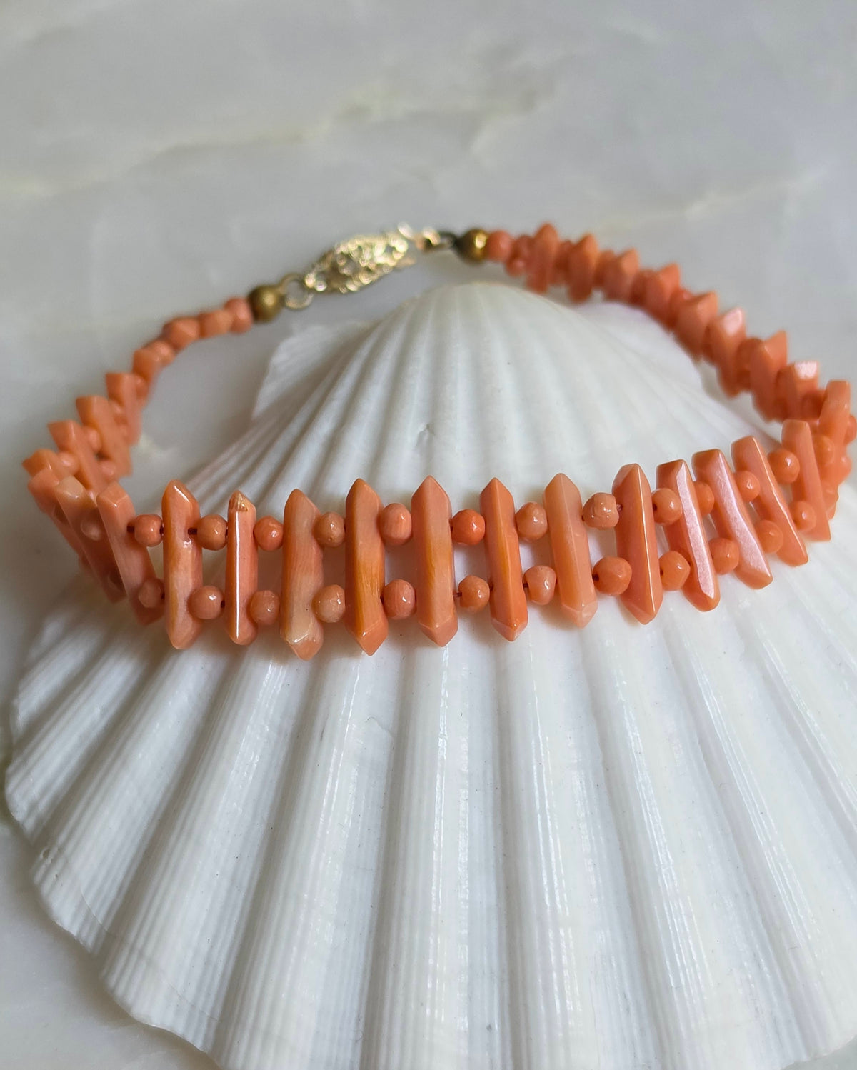 Antique Salmon Coral Pickets and Berries Bracelet