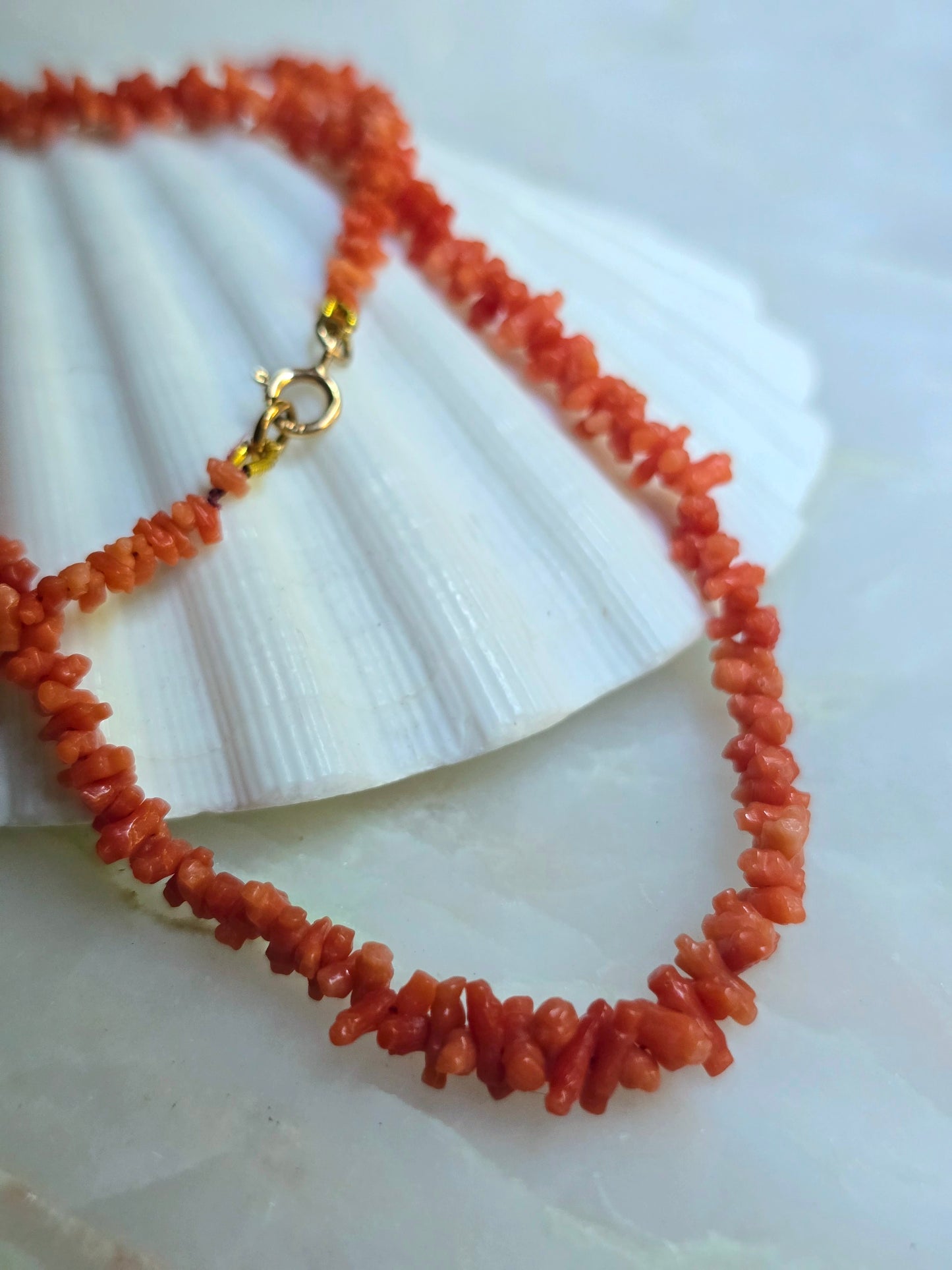 Antique Georgian Petite Carved Mediterranean Coral Rolling Pin Necklace