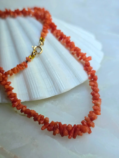 Antique Georgian Petite Carved Mediterranean Coral Rolling Pin Necklace