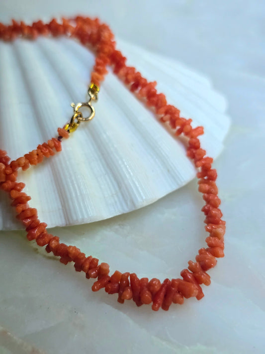 Antique Georgian Petite Carved Mediterranean Coral Rolling Pin Necklace
