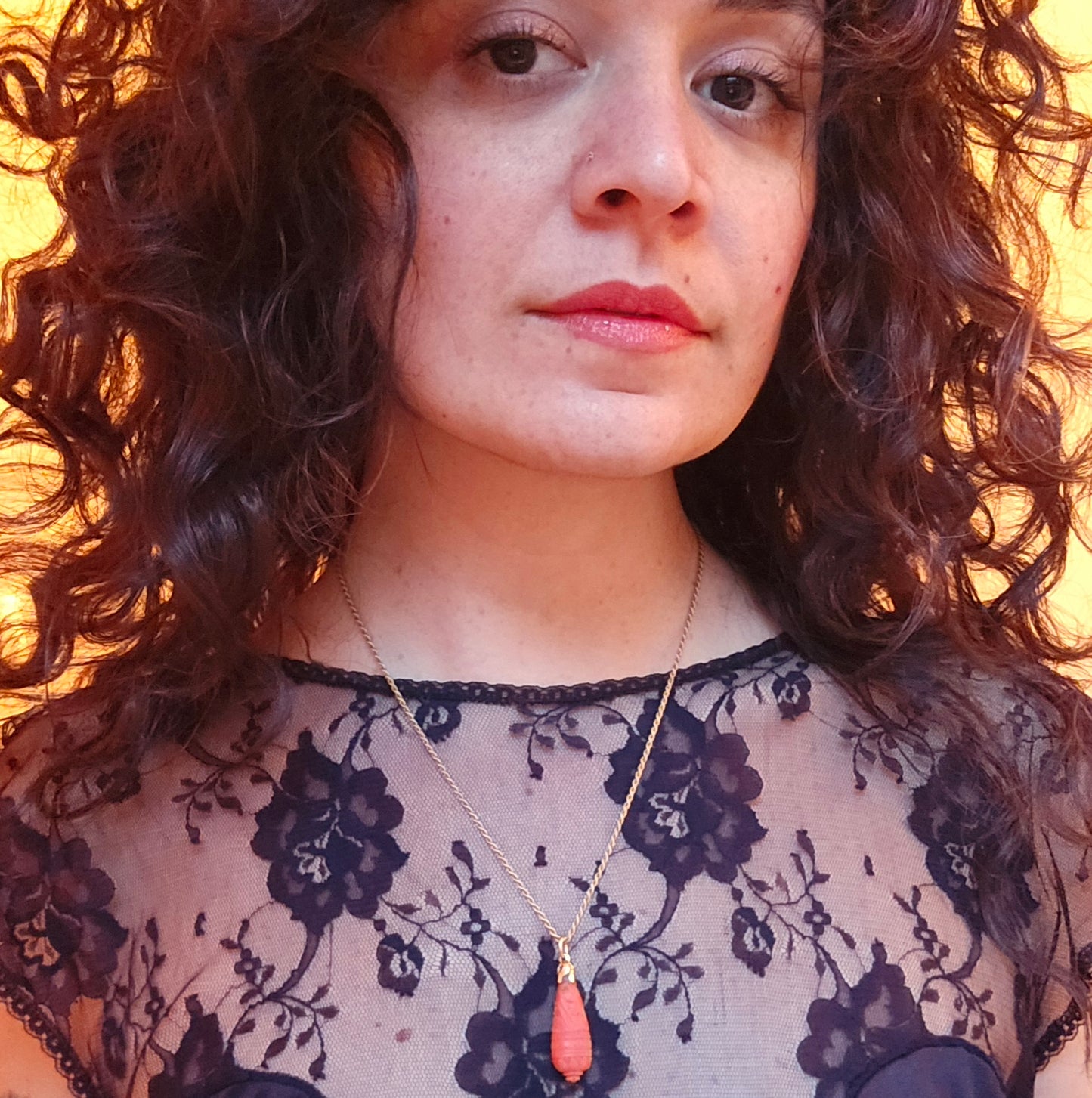 Antique Victorian Carved Coral Drop Pendant