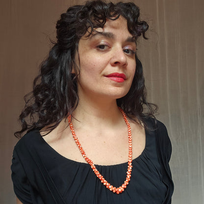 Antique Edwardian Carved Momo Coral Dogbone Necklace