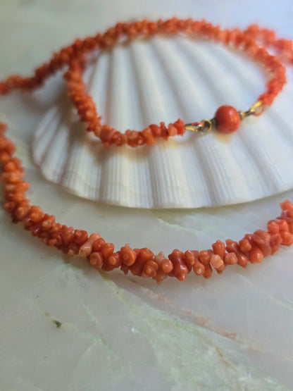 Antique Georgian Carved Mediterranean Coral Flared Rolling Pin Necklace