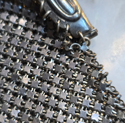 Antique Edwardian Art Nouveau Sterling Silver Mesh Chatelaine Purse