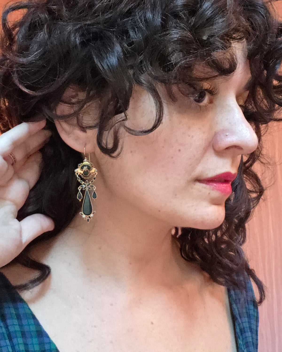 Antique Victorian Onyx and Seed Pearl Chandelier Earrings