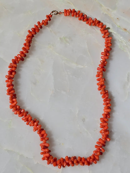 Antique Victorian Carved Mediterranean Coral Dogbone Necklace