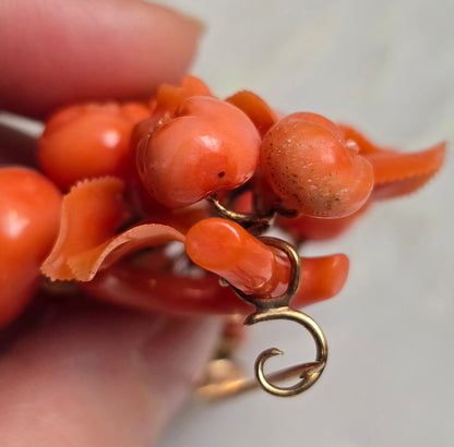 Antique Carved Coral Flowers And Fruit Pin